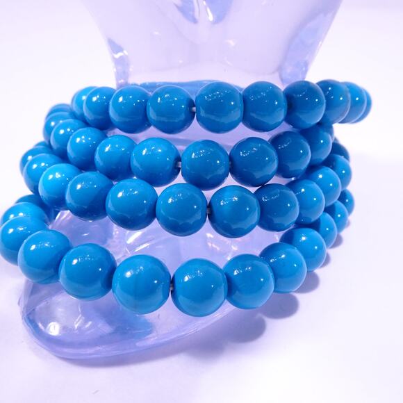 Anthropologie Women's Bright Blue Glass Bead Stackable Bracelet Set NWOT 138 - Picture 1 of 9